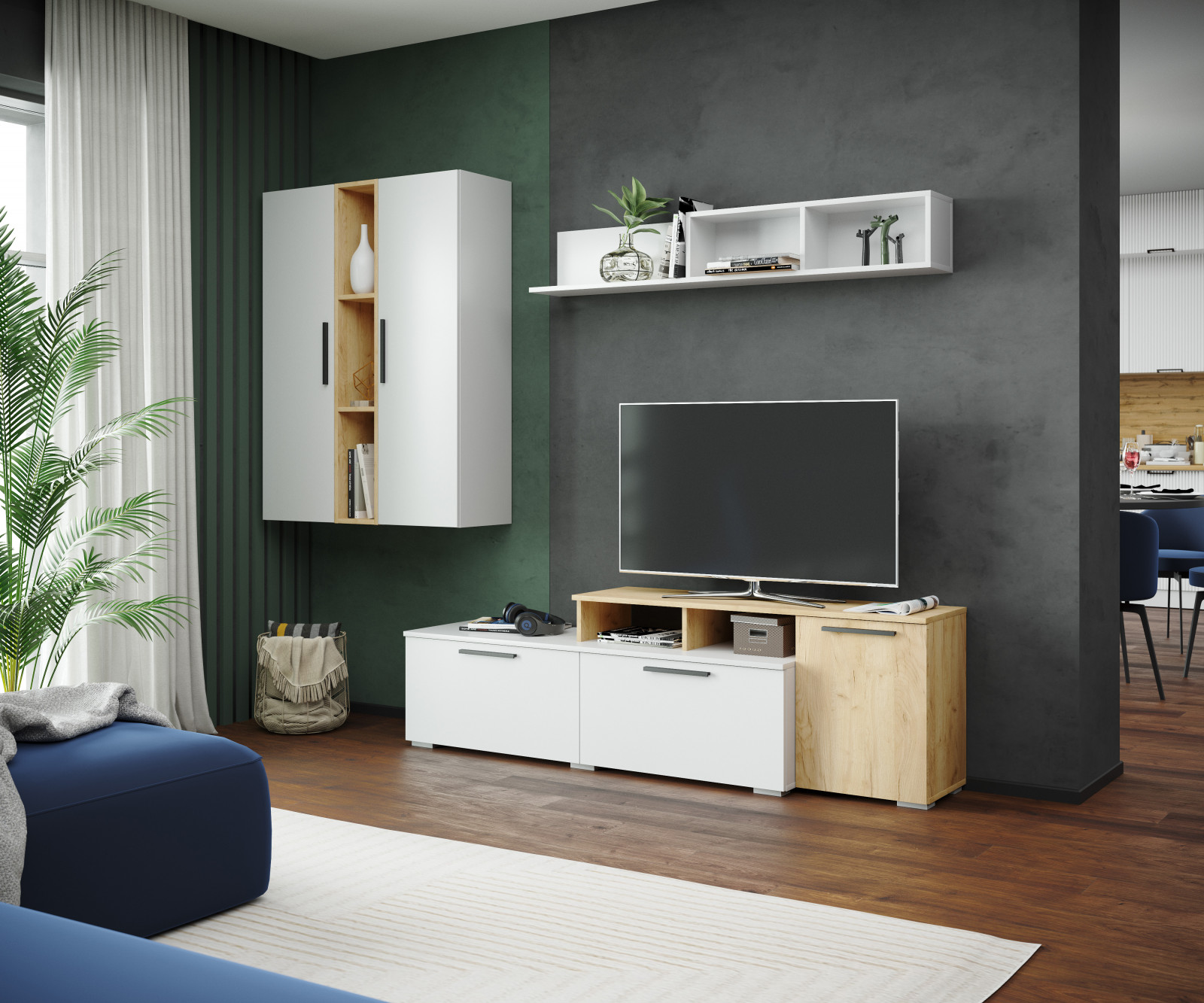 Гостиная ТЭКС Альберо. Комплект 2, Мебель для гостиной ТЭКС Альберо, современный стиль, с полками, с ящиками, белый