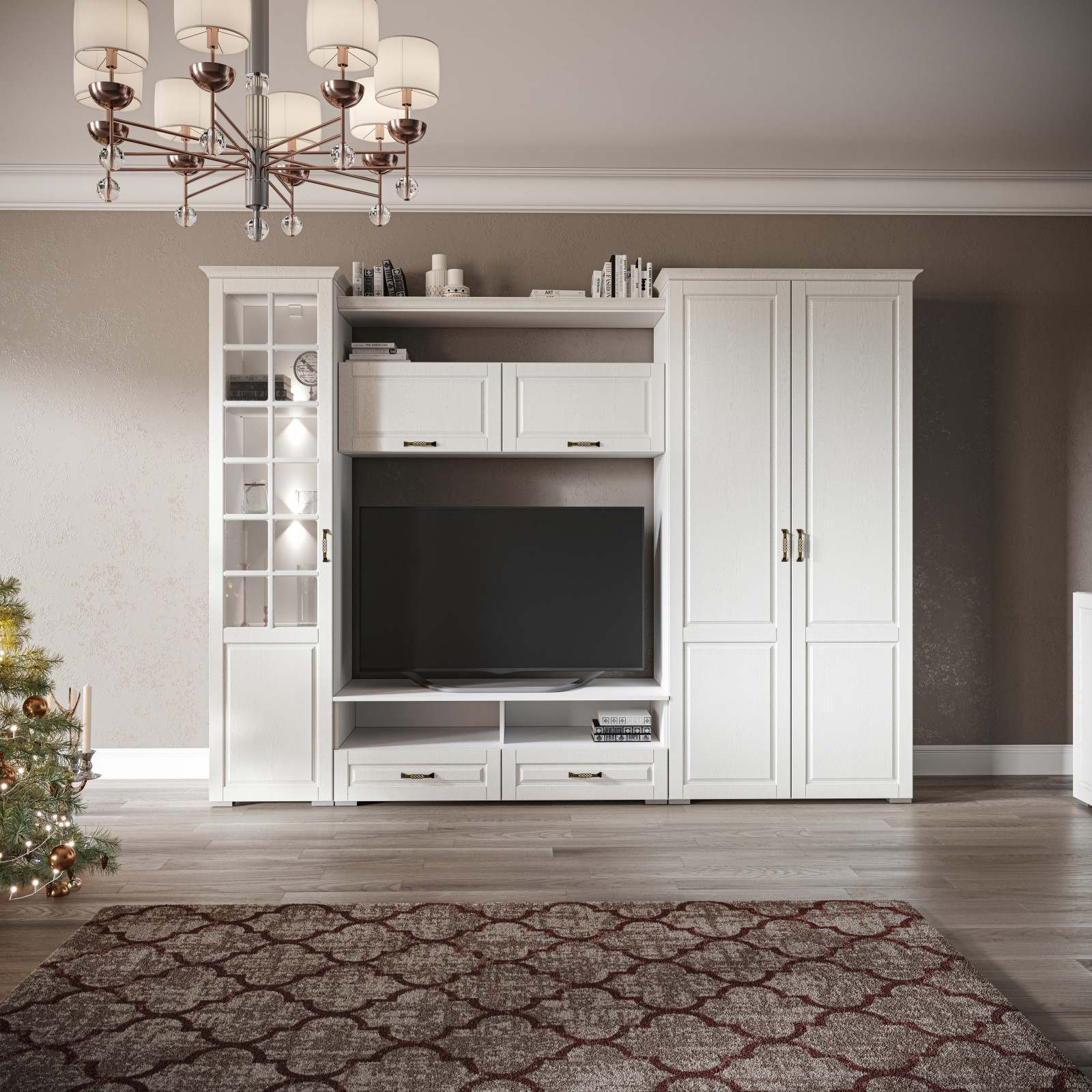 Тумба ТВ Лацио (ручка бронза), Белое дерево