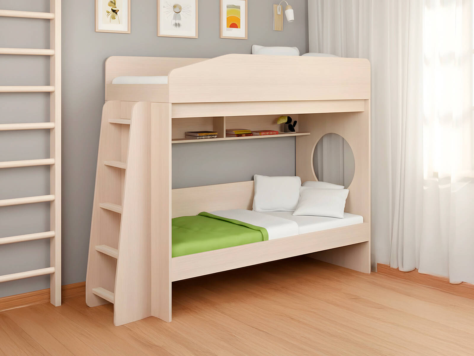 Двухъярусная кровать КарИВи Л-10.1, Двухъярусные кровати КарИВи, современный стиль, с полками, синий