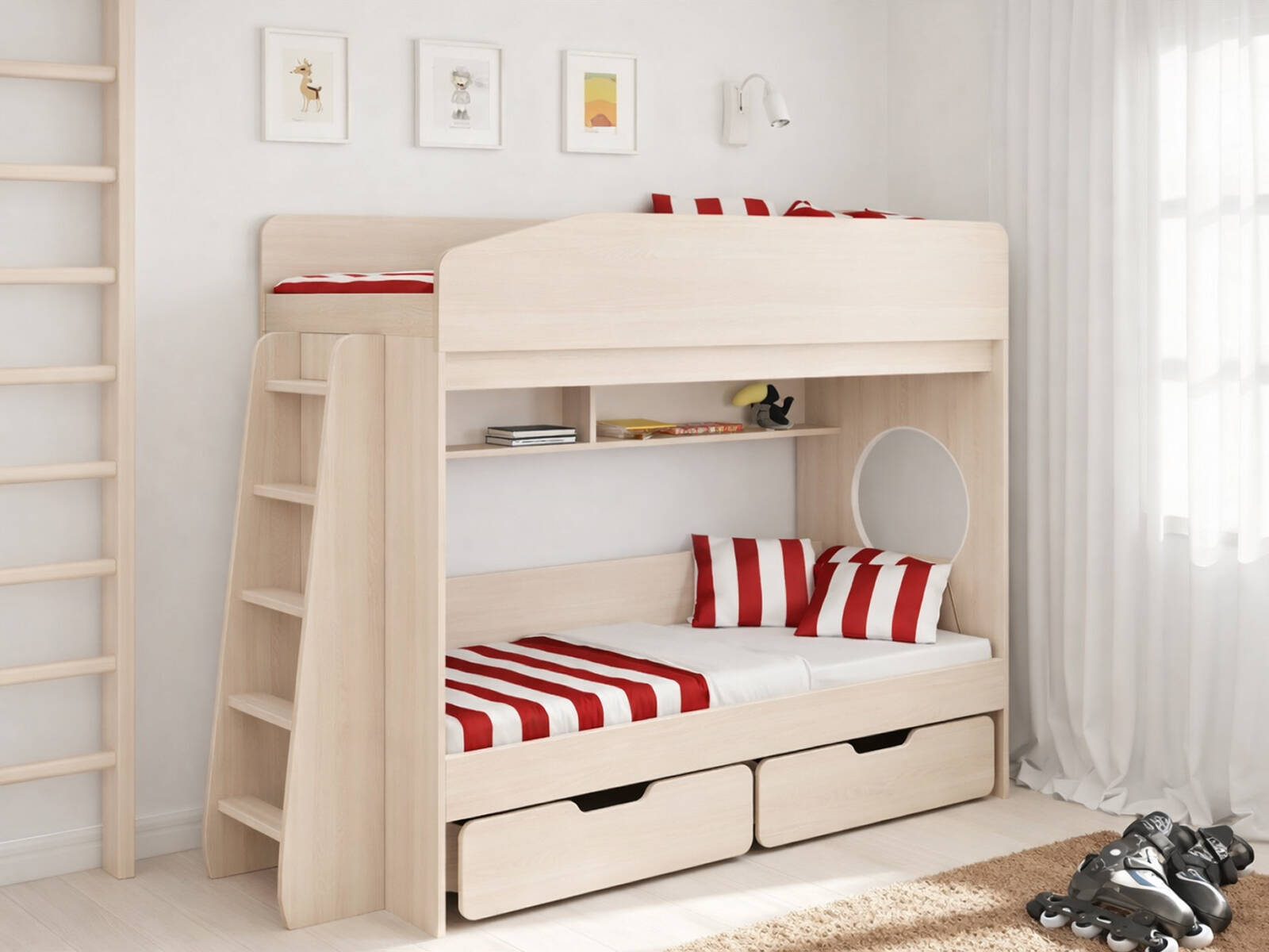 Двухъярусная кровать КарИВи Л-10.2, Двухъярусные кровати КарИВи, современный стиль, с полками, синий