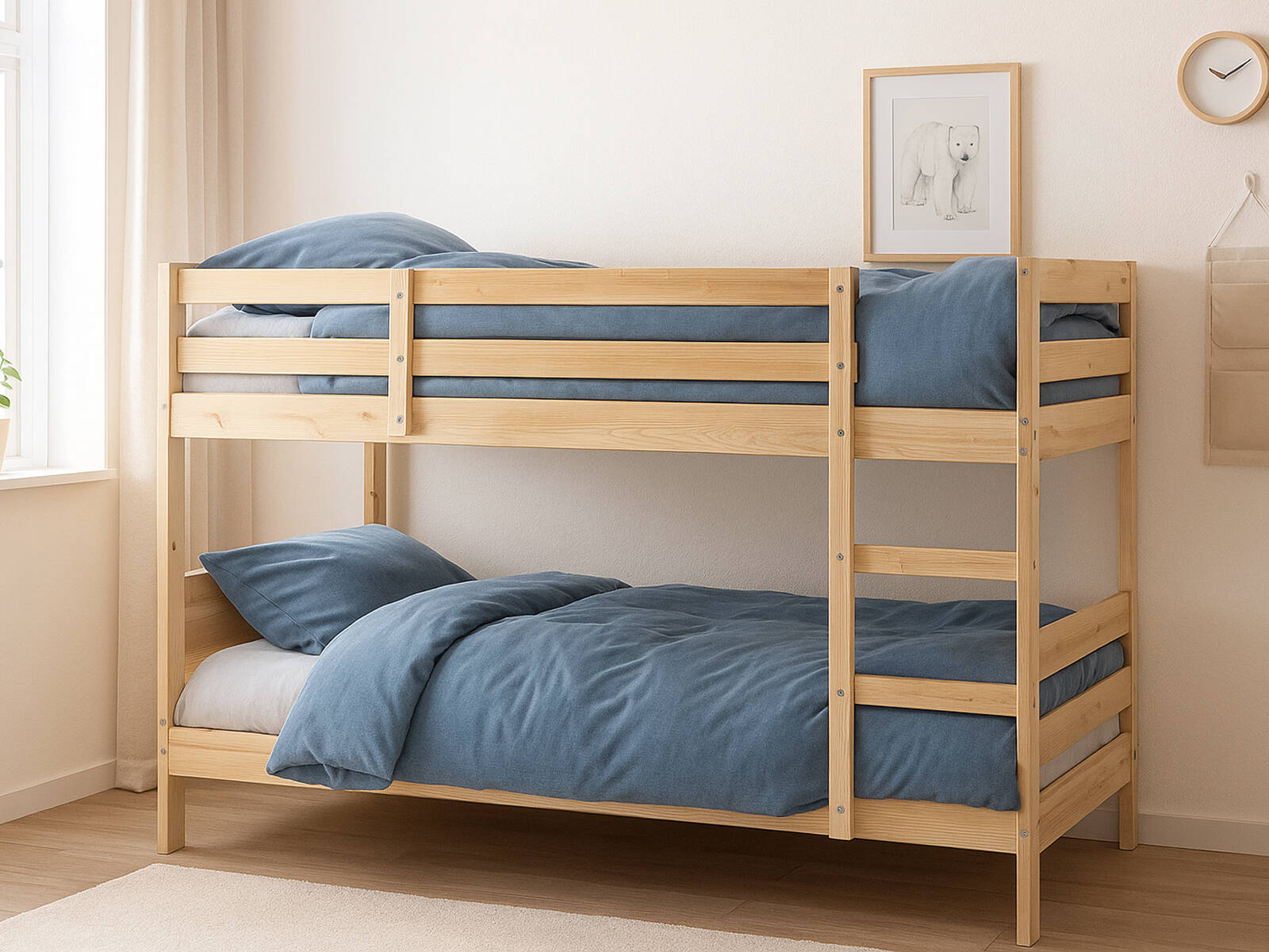 Кровать Пирус двухъярусная из массива берёзы в интерьере детской комнаты