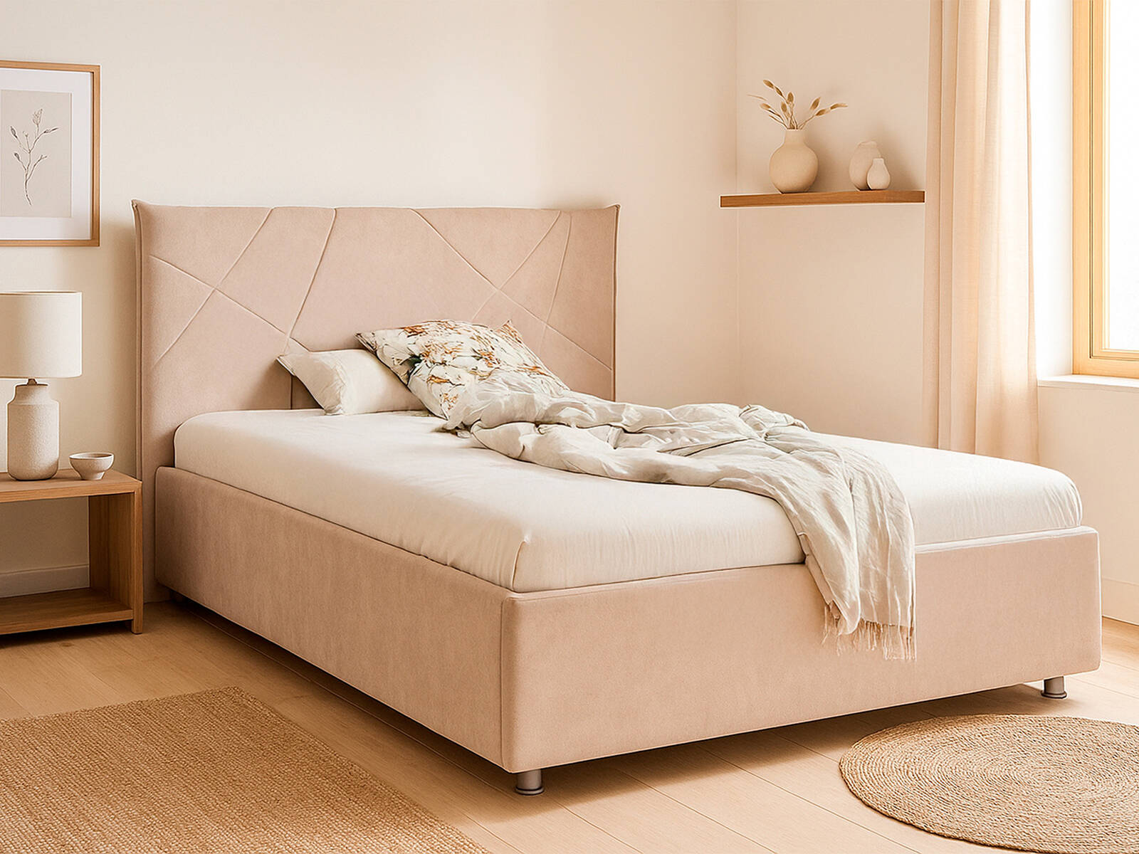 Кровать Mebelson Квест крем, Кровати Мебельсон, современный стиль, с ящиками, бежевый