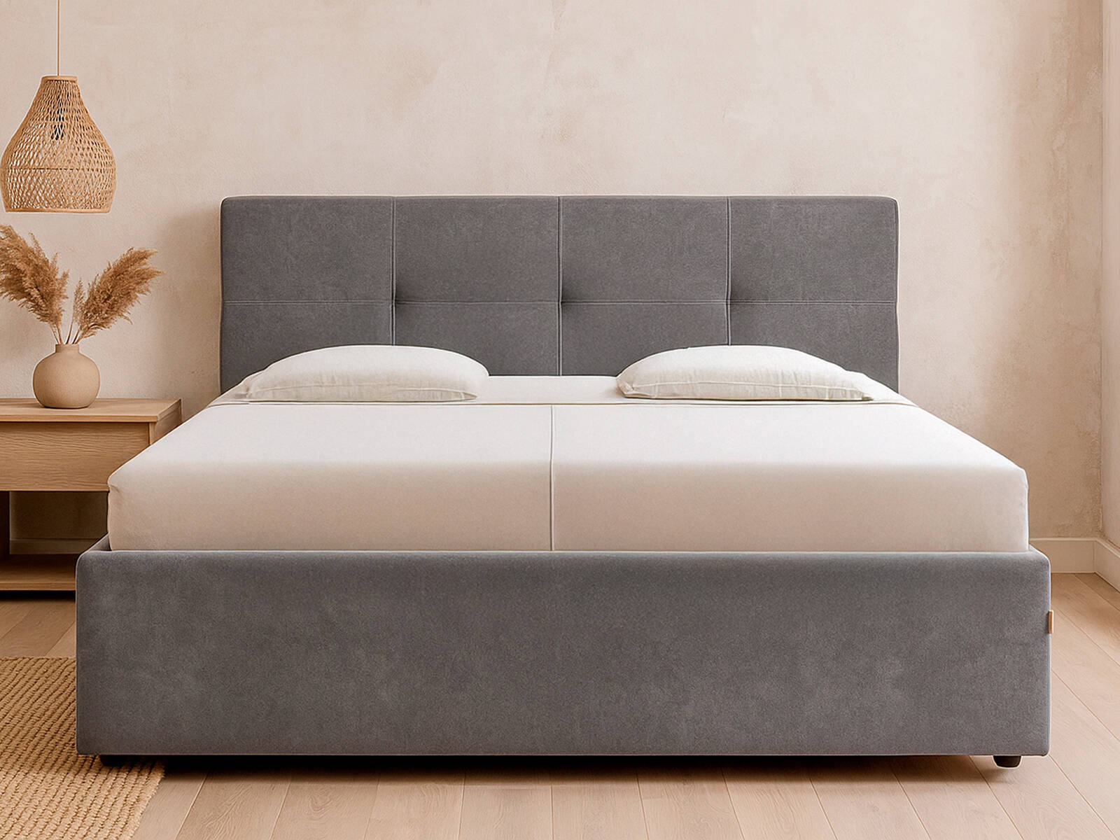 Кровать Мебельсон Веста 160x200 реечный настил, Кровати Мебельсон, мягкие, современный стиль, серый