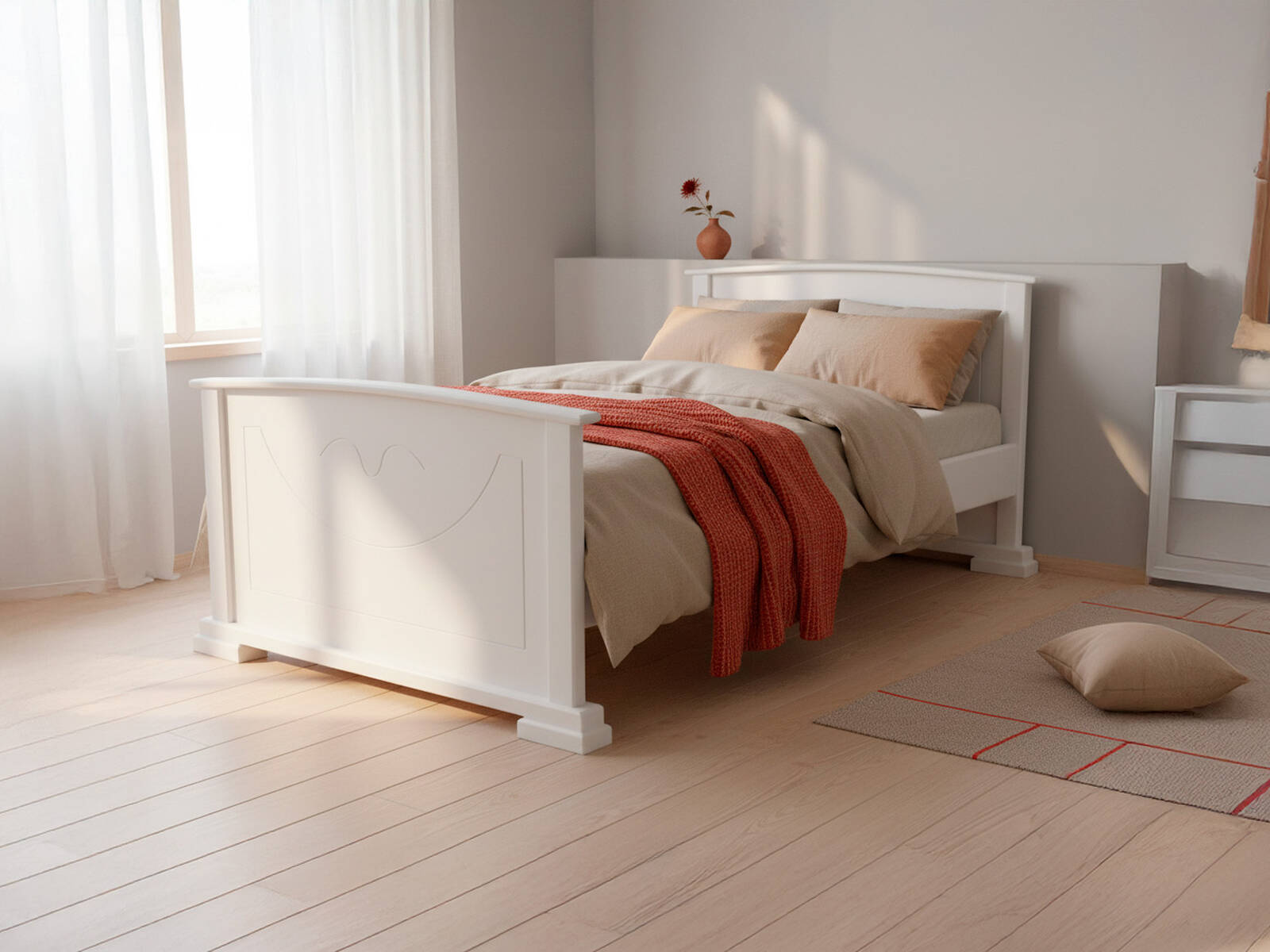 Кровать Авелия Велес-Арт в белом цвете, светлая спальня, уютная атмосфера, современный интерьер