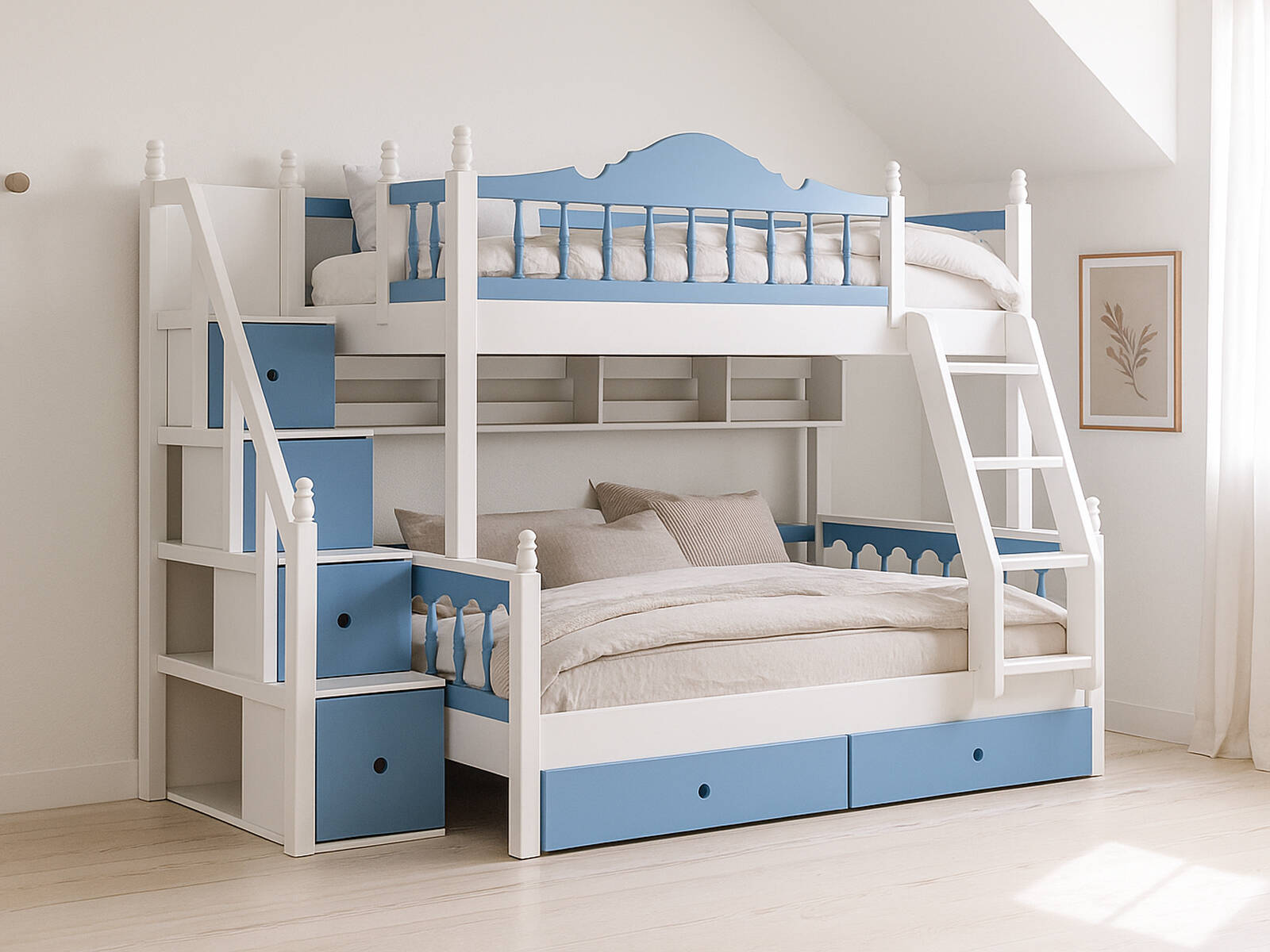 Кровать Велес-Арт Аврора 2х ярусная, Двухъярусные кровати Велес-Арт, деревянные, современный стиль, с полками, с ящиками, белый