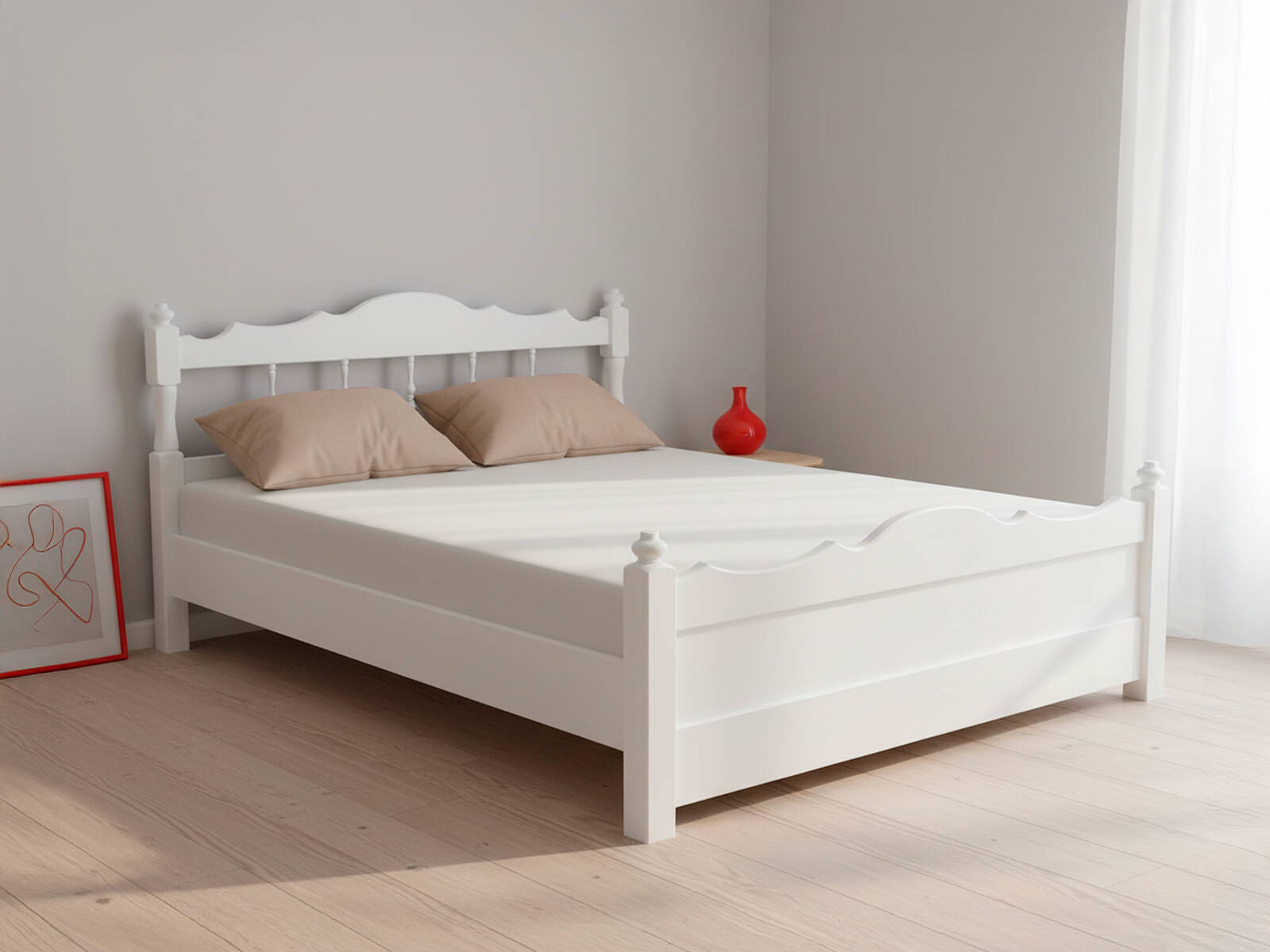 Белая кровать Велес-Арт Ирина в светлой спальне с классическим дизайном