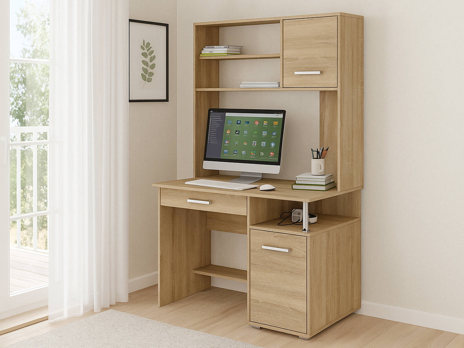 Стол ВМФ Амбер-13Я (КСАМ-13Я) компьютерный, Компьютерные столы ВМФ, современный стиль, с полками, с ящиками, белый