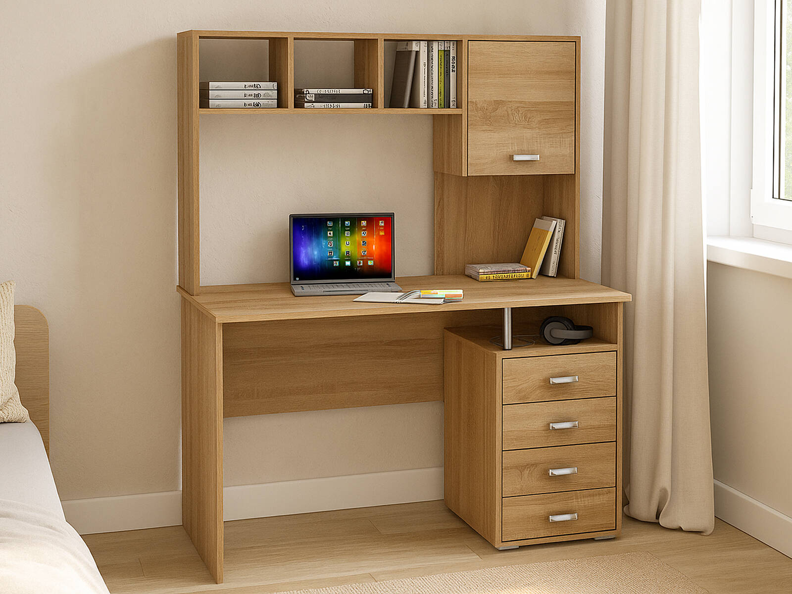 Стол ВМФ Имидж-53 компьютерный, Компьютерные столы ВМФ, современный стиль, с полками, с ящиками, белый