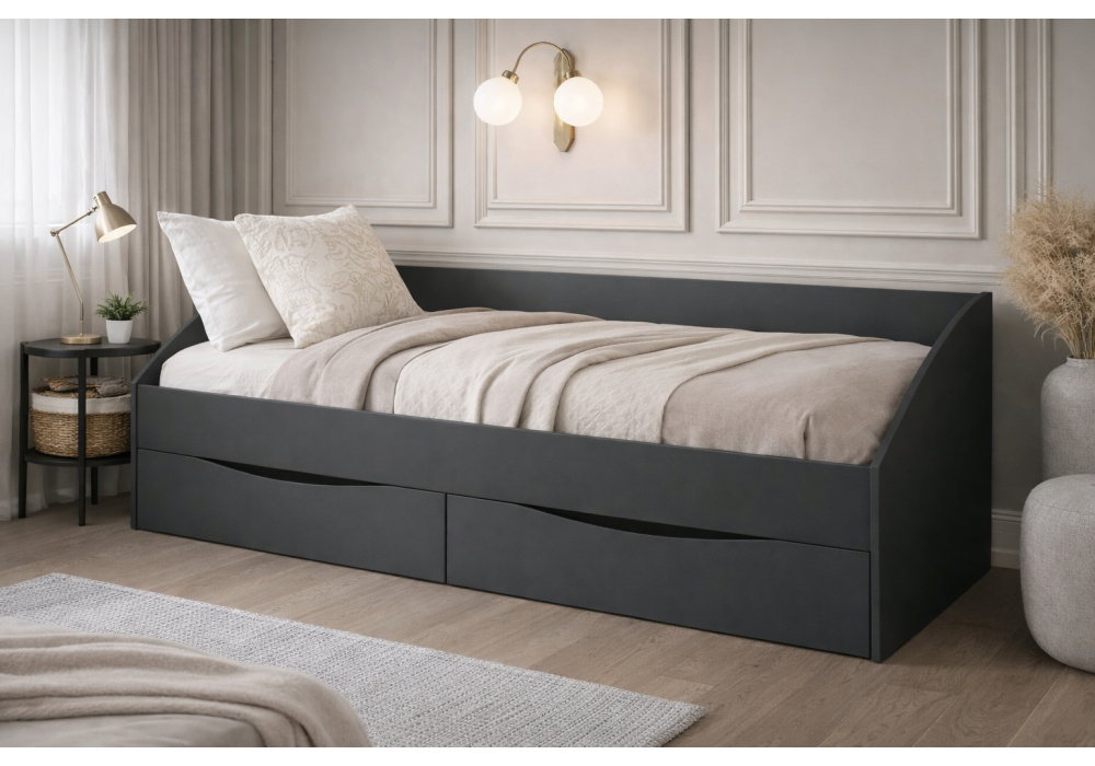 Кровать Woodville Эриол 90x200, графит, Кровати Woodville, современный стиль, серый