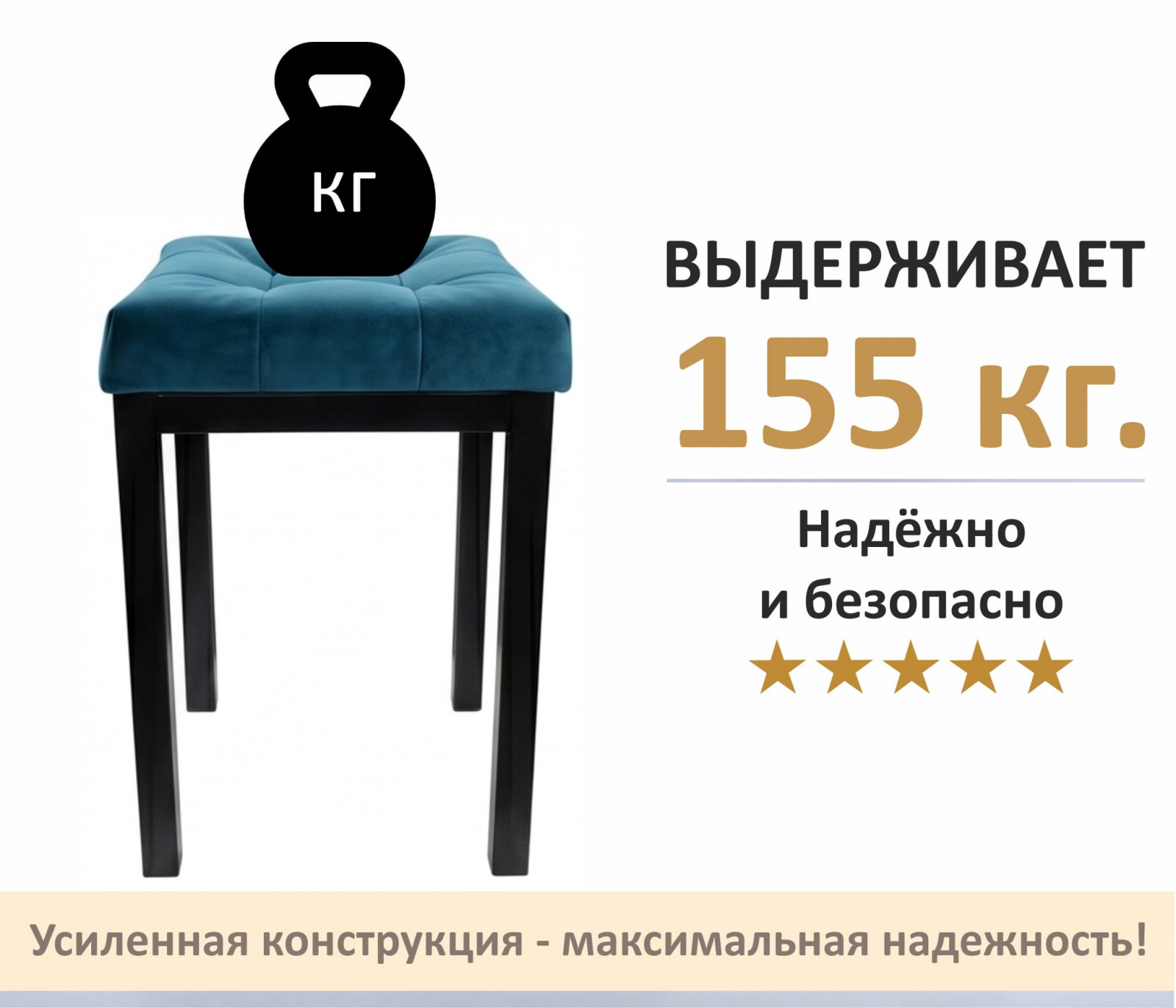 Табурет мягкий на усиленном металлическом каркасе Бёрн синий (комплект 2 шт.)