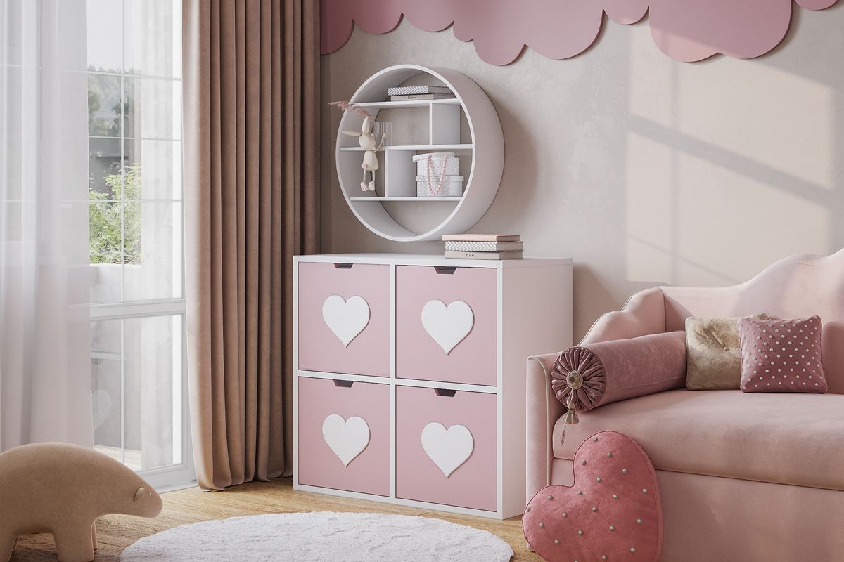 Стеллаж KIDS 1 Розовый Лайт для книг