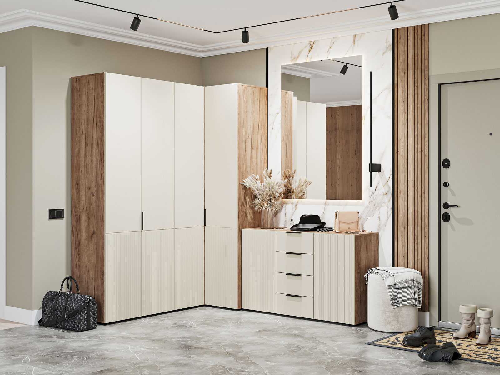 Прихожая Стендмебель Соната, Готовые прихожие Стендмебель, угловые, современный стиль, бежевый