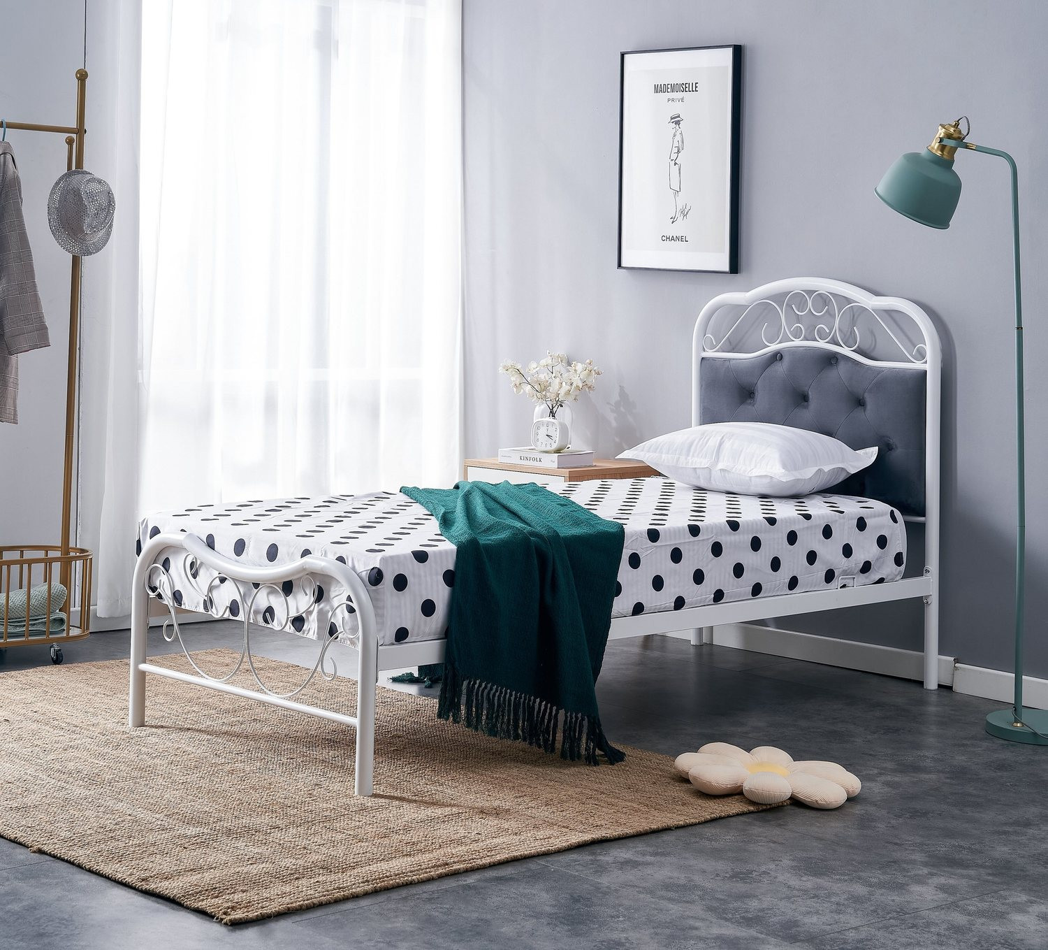 Кровать Halmar Fabrizia 90x200, серый / белый, Кровати Halmar, металлические, современный стиль, белый