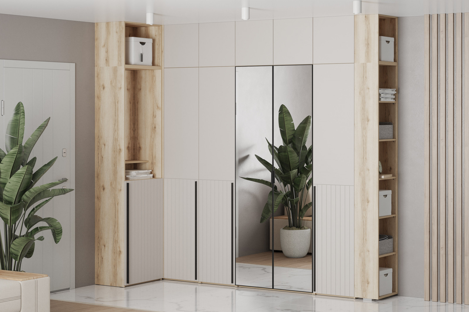 Прихожая Сильва Арден, комплектация 3, Прихожая Сильва Арден, современный стиль, бежевый