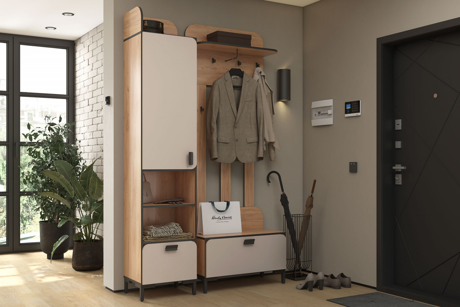 Прихожая СтолЛайн Жаклин, комплектация 1, Прихожая СтолЛайн Жаклин, современный стиль, с полками, с ящиками, бежевый