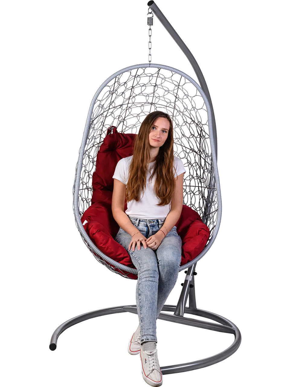 Кресло подвесное Easy, серое, красная подушка