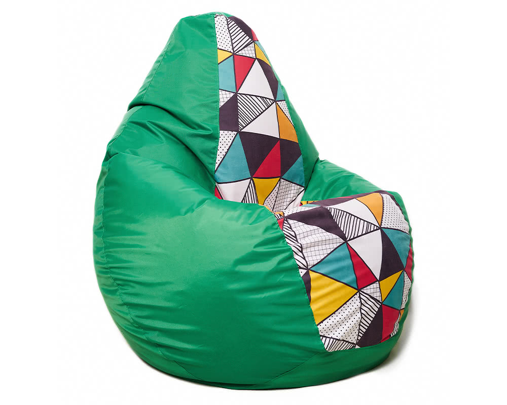 Кресло мешок груша в зелёном оксфорде с принтом L