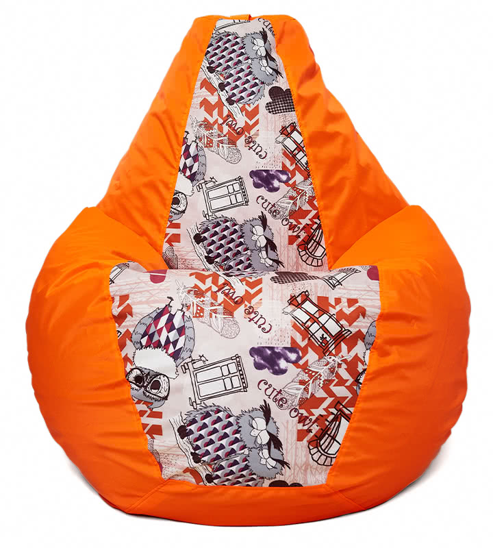 Кресло мешок Relaxline Груша в оранжевом оксфорде с принтом L