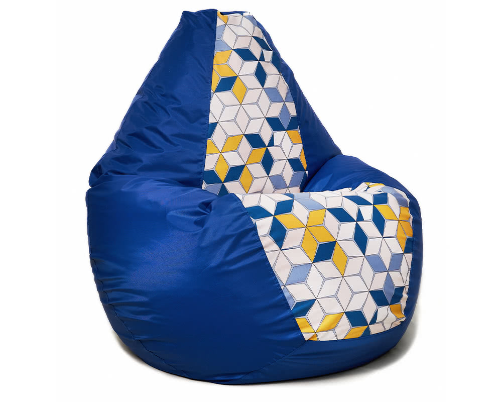 Кресло мешок груша в синем оксфорде с принтом XL