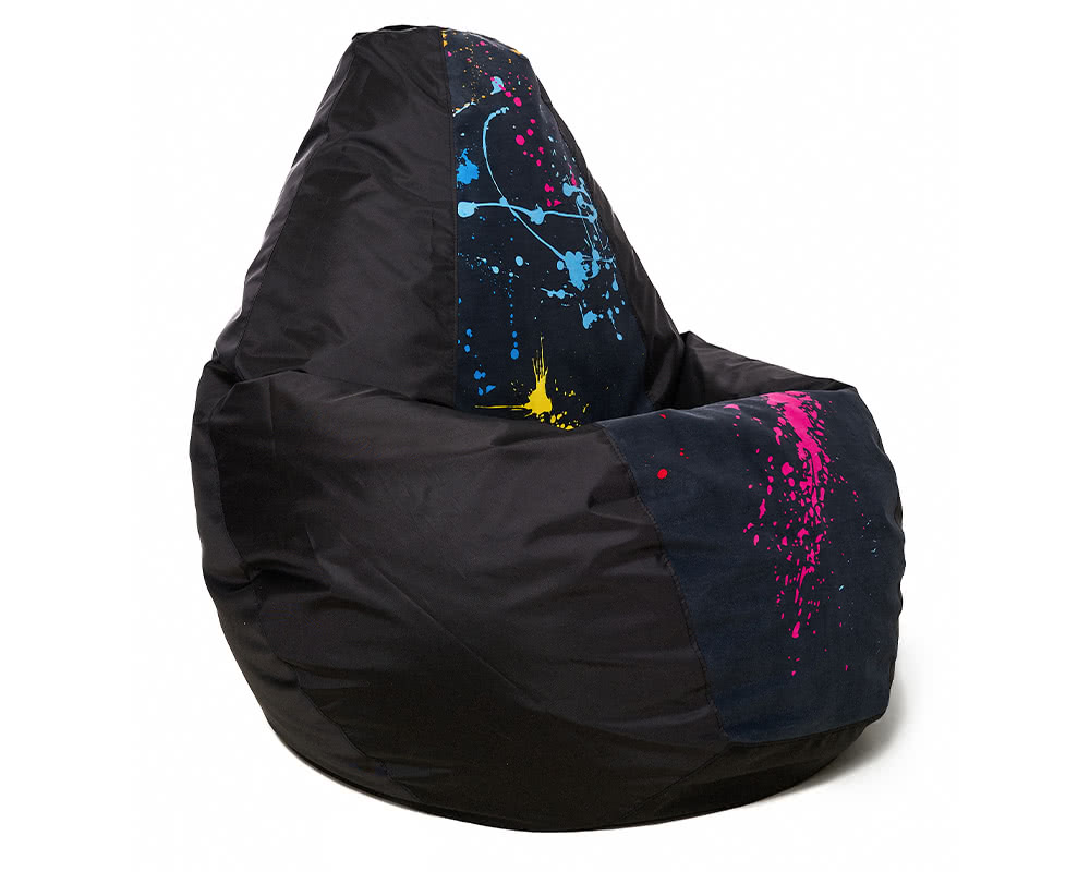 Кресло мешок груша в чёрном оксфорде с принтом XL