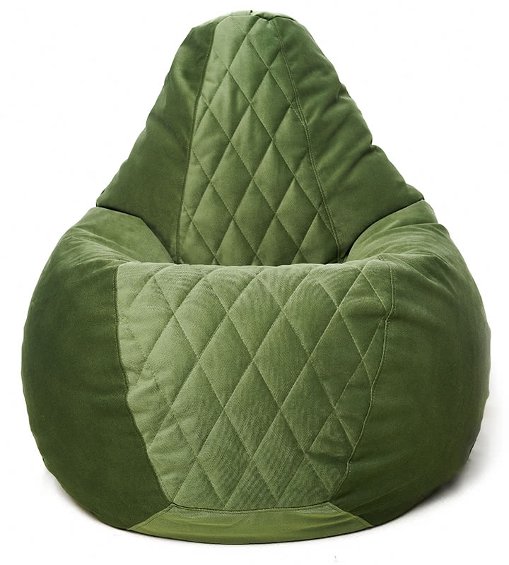 Кресло-мешок Relaxline Груша в велюре со стёжкой Maserrati 13 зелёная XXXL