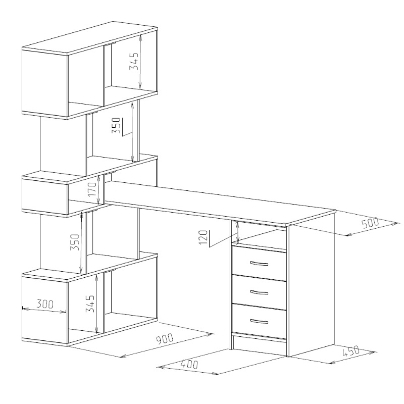 Угловой компьютерный стол со шкафом чертеж